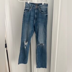 MOTHER High Waisted Rider Ankle Fray Jeans